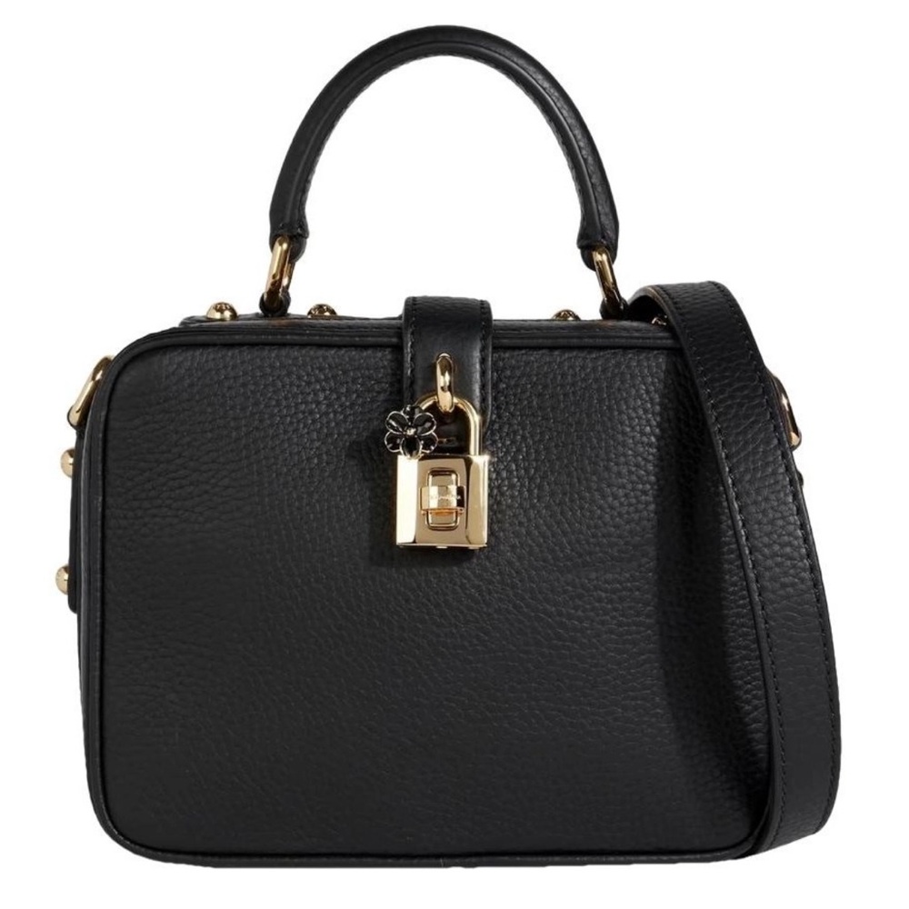 DOLCE & GABBANA Drummed Calfskin Rosaria Box Top Bag in Black